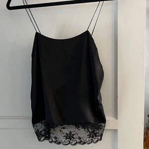 Vintage Y2K Black Lace Trim Cami Top 100% silk